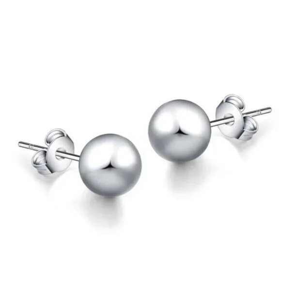 Silver Ball Stud Earrings l925 Sterling 6MM Round Smooth Solid Fashion Jewelry - Picture 5 of 5